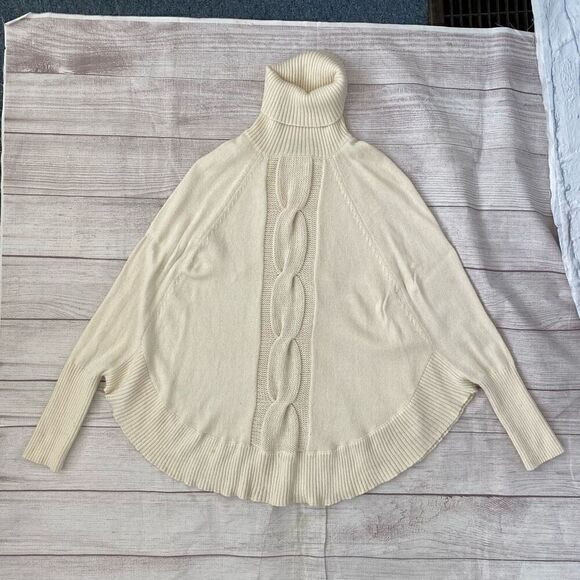 INC women S silk blend Longsleeve turtleneck poncho white - Picture 6 of 12